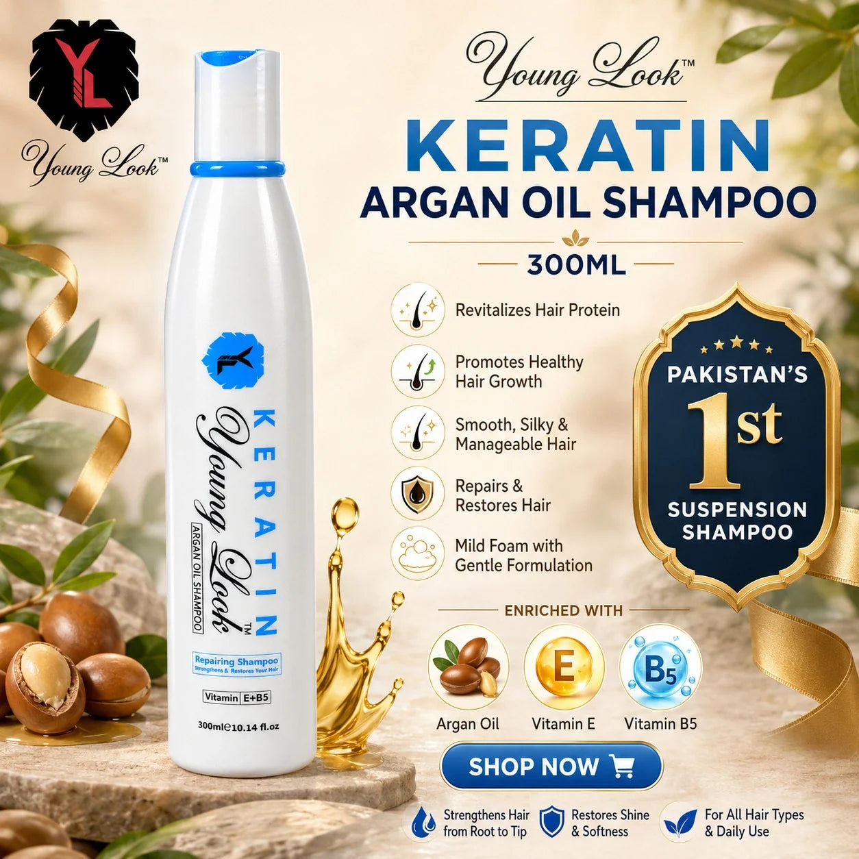 Young Look Keratin Shampoo – Strengthens, Restores, and Promotes Hair Growth 300ML