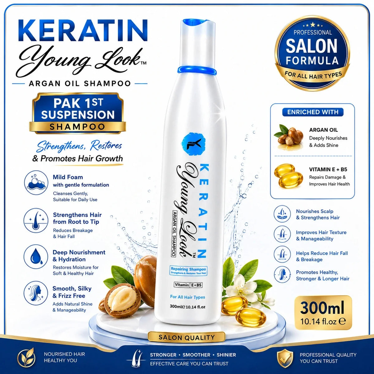 Young Look Keratin Shampoo – Strengthens, Restores, and Promotes Hair Growth 300ML