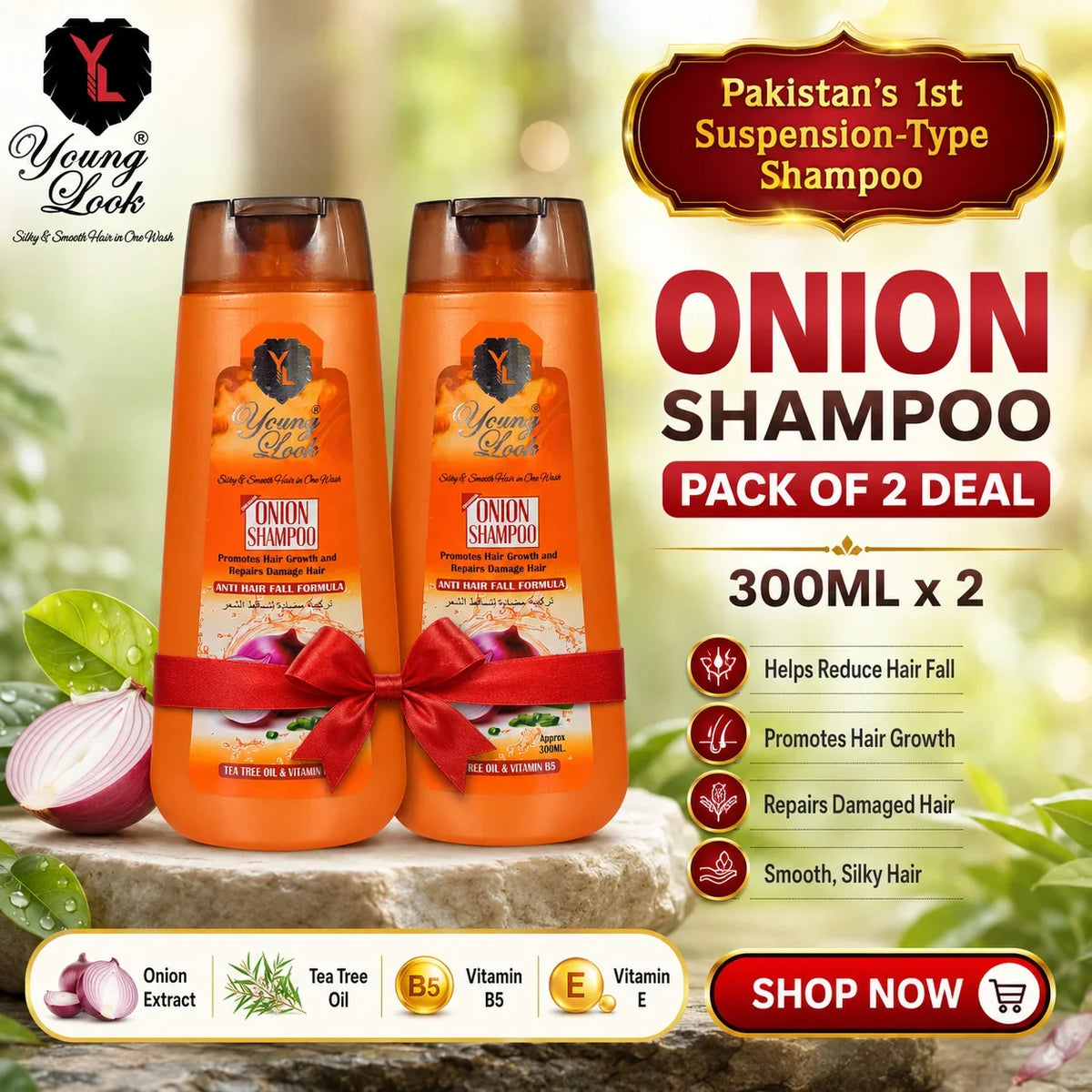 Young Look Onion Shampoo (Herbal Formula)(Pack Of 2) 300Ml