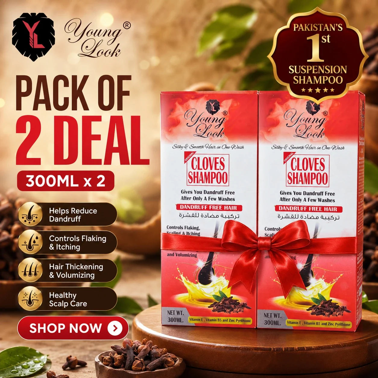 Young Look Clove Dandruff Shampoo 300ML(Pack of 2)