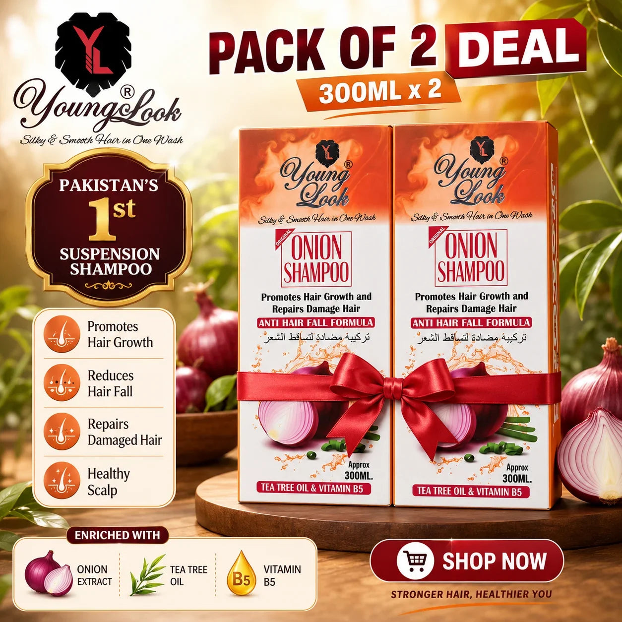 Young Look Onion Shampoo (Herbal Formula)(Pack Of 2) 300Ml