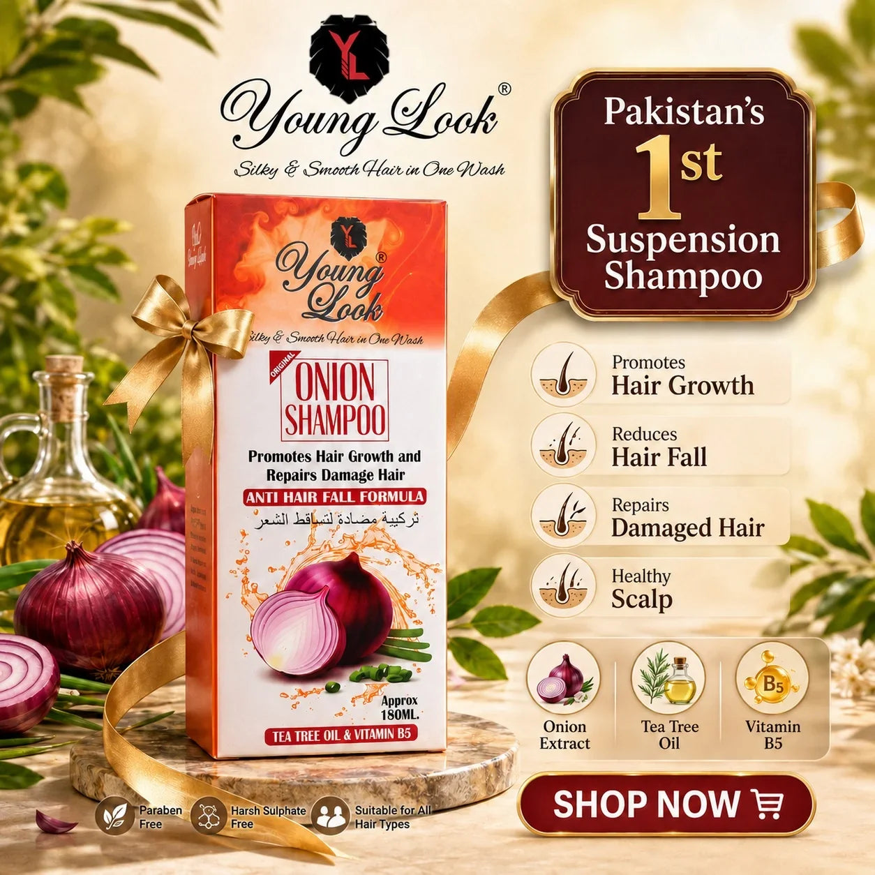 Young Look Onion Shampoo (Herbal Formula) 180Ml